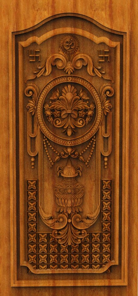 3D DOOR - OAK-30 Spiritual Kalash and Om Motif Decorative Entryway CNC Model
